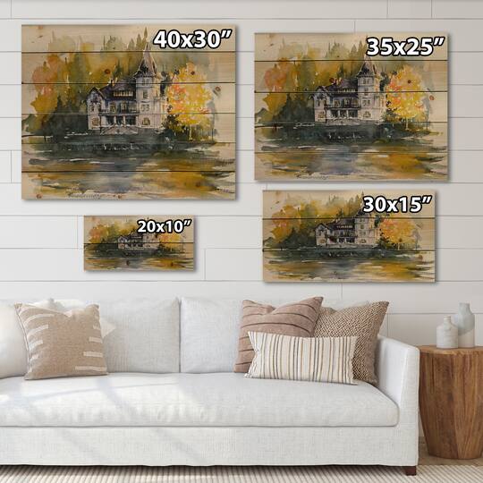 Designart - Castle By The Lake With Autumn Trees
